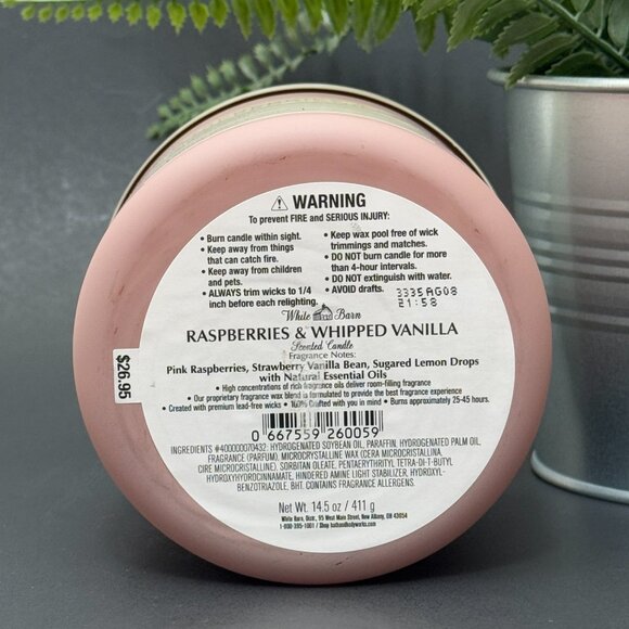 BBW Raspberries & Whipped Vanilla White Barn Bath & Body Works 3 Wick Candle - Picture 9 of 10